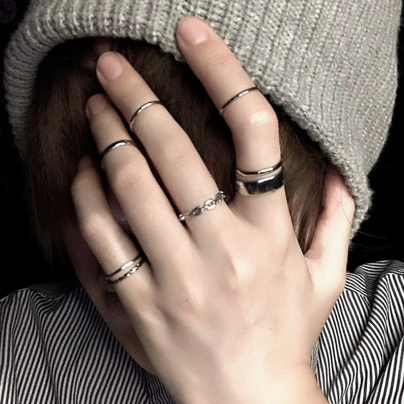 

7pcs/Fashion Individuality Women And Men Rings Set Female Tide Cold Wind Niche Joint Simple Hip Hop Vintage Party 2021 Trend