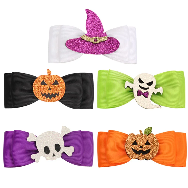 

Baby Halloween Sequins Girl Hairpin Bow Pumpkin Skull Hair Clips Colorful Barrettes Bebes Accesorios Kids Headwear