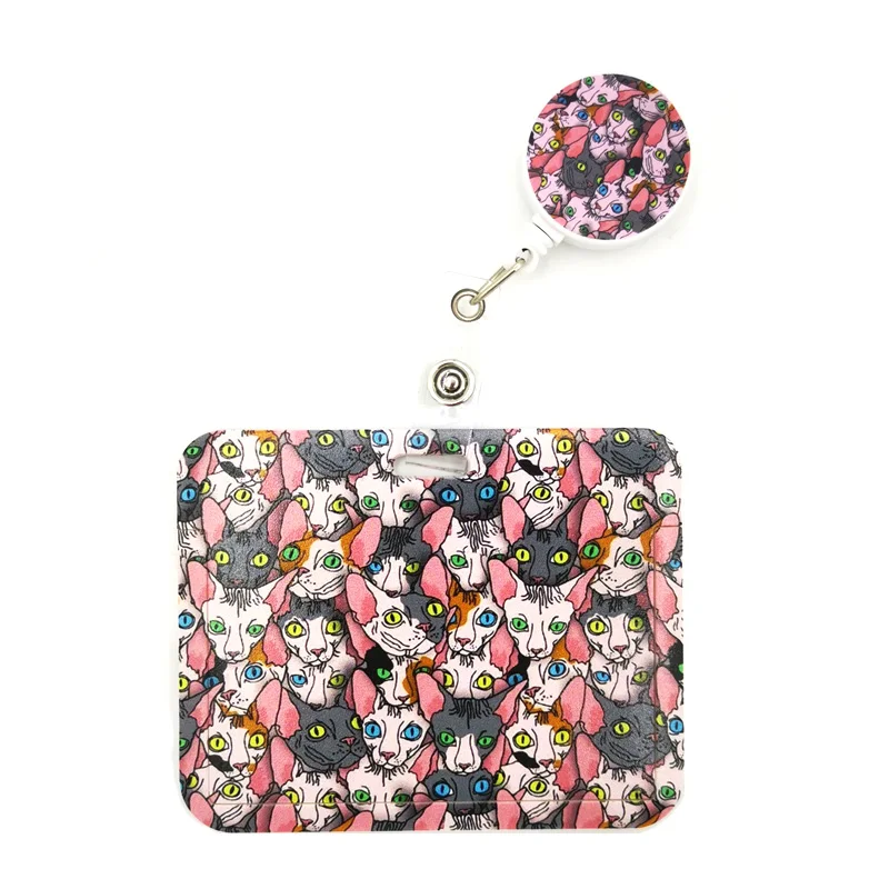 

Hairless Sphynx Cat Cute Card Cover Clip Lanyard Retractable Student Nurse Badge Reel Clip Cartoon ID Card Holder accessories