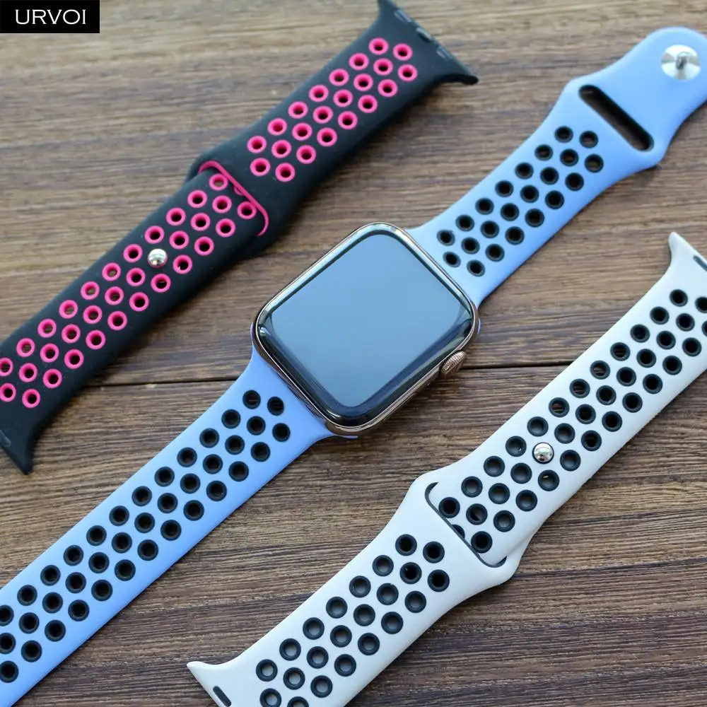 URVOI спортивный ремешок для Apple Watch Nike+ Серия 5 4 3 2 1 силиконовый ремешок для iwatch Дышащие новые цвета 38/40 42/44 мм