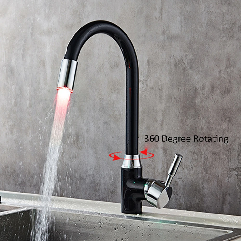 Кухонный Смеситель Из Черной латуни светодиодный подсветкой смеситель для