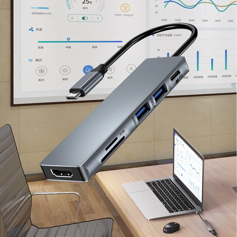 USB 3.0 Тип C концентратор 6 в 1 мультиразветвитель адаптер с TF SD слотом для чтения