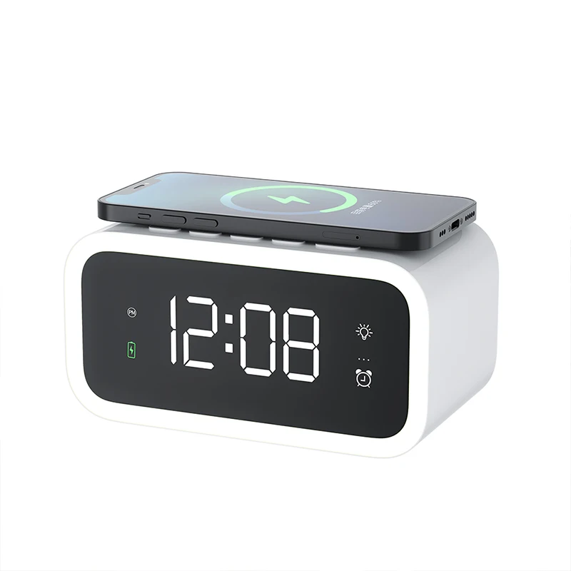 Cargador inal&aacute;mbrico Qi de 15W con despertador LED, estaci&oacute;n de carga r&aacute;pida USB para iPhone, Samsung, Xiaomi-1