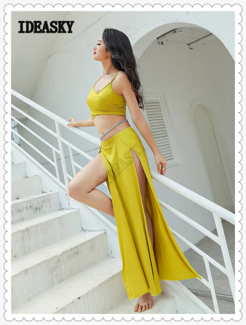 tribal egyptian Oriental bellydance women belly dance costume set crop halter top mesh flash hip skirt performance practice wear |