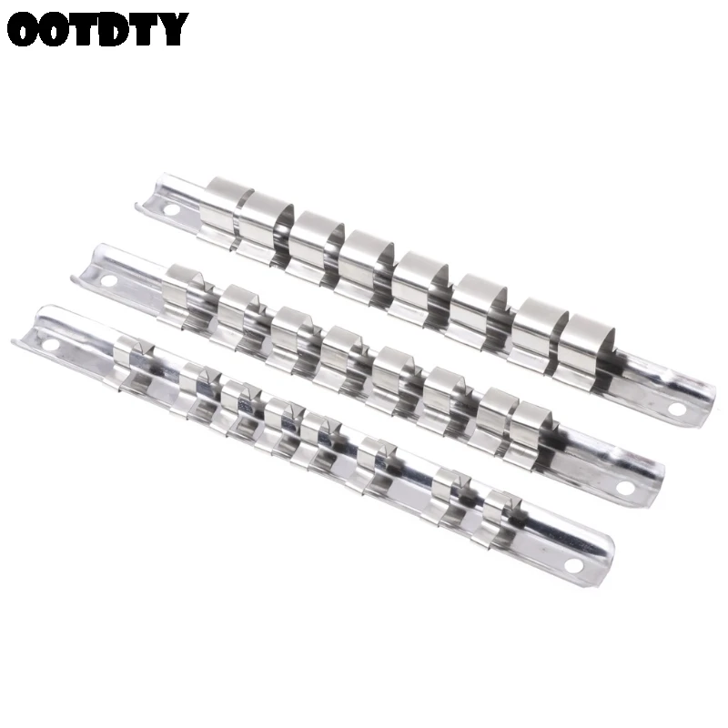 

Socket Rack Holder 1/4" 3/8" 1/2" with 8 Clips On Rail Tool Organizer Storage