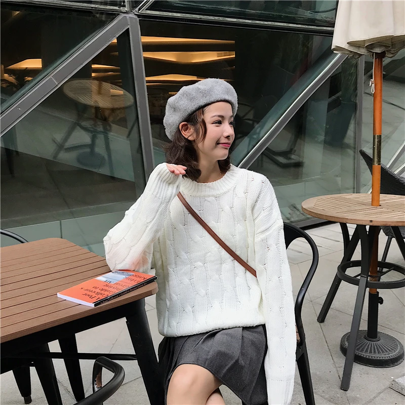 Осень 2019 новинка женские пуловеры свитер с круглым вырезом яркие цвета твист