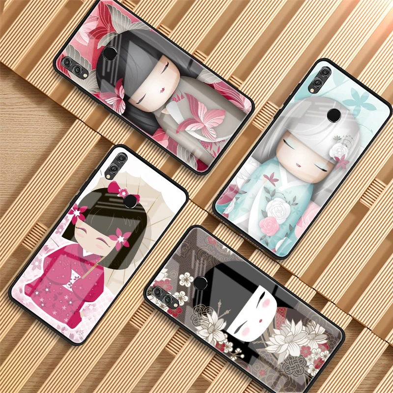 Kawaii японская кукла Kokeshi чехол для телефона из закаленного стекла Huawei P20 P30 lite PRO MATE20