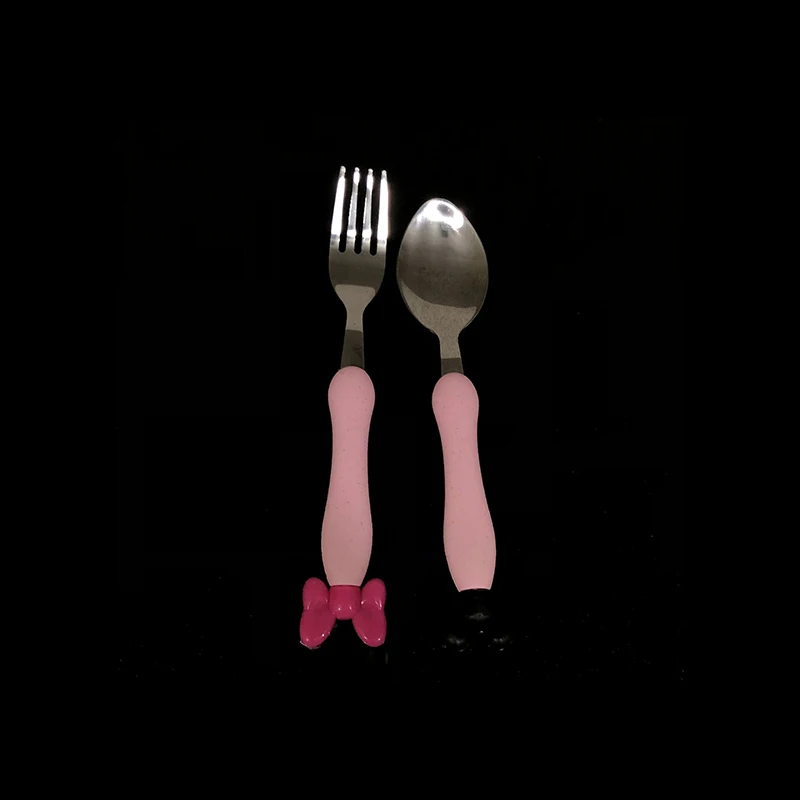 Pink Spoon Fork 3 шт./компл. Детские Еда хранения бамбуковые столовые приборы; прелестная однотонная посуда для малышей и детей постарше для тарелочной чаши eco-friendly Детские тренировочные столовые приборы набор - Цвет: Pink Spoon Fork