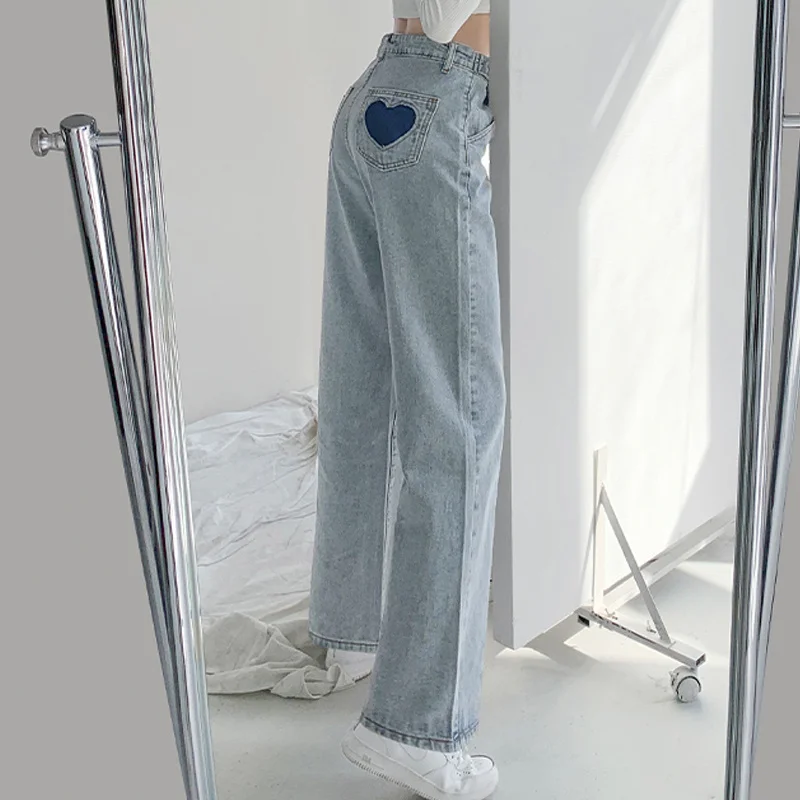 

Women's Pants Straight Leg Jeans Women Blue High Waist Slim Loose Autumn Winter Pants Casual Split Washed Mom Fashion Trousers