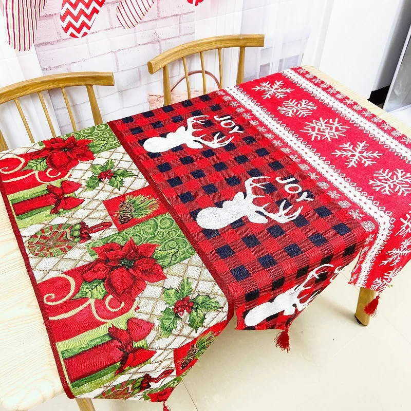 

Christmas Table Runner Polyester Print Table Flag Table Desktop Tablecloths Hotel Home Festival Decoration noel decoration table