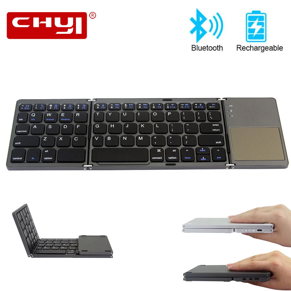 

Складная Bluetooth-клавиатура CHYI, портативная тонкая складная клавиатура с сенсорной панелью, перезаряжаемая, для планшетов IOS/Android/Windows