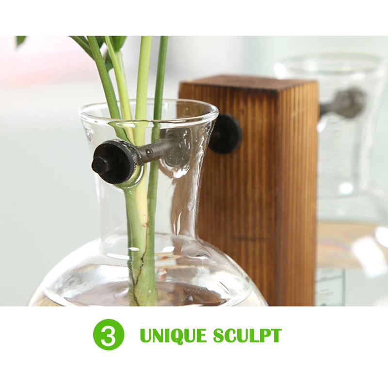 Ваза для гидропонных растений винтажная прозрачная деревянная стойка украшения