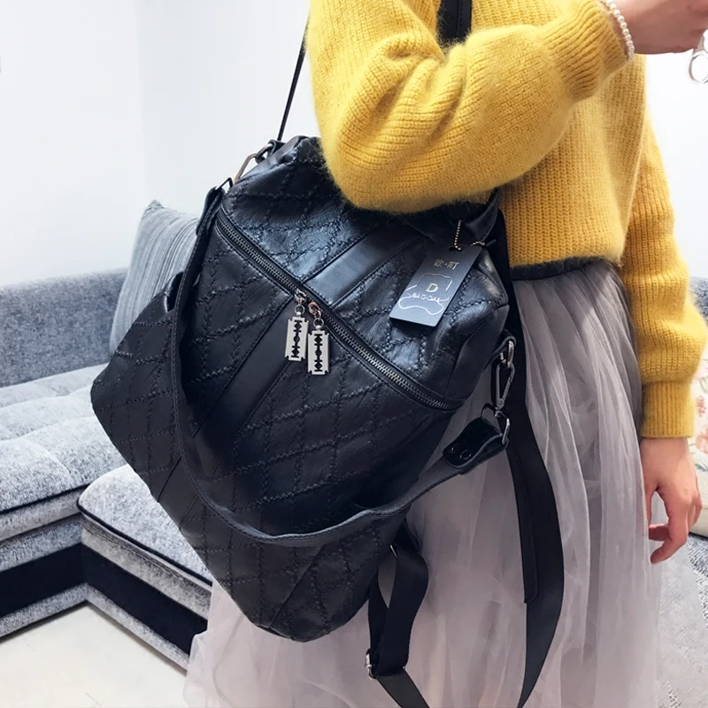 Sheepskin 2020 New Classic Dual-use Backpack Stitching Lattice Ladies Shoulder Bag For Teenage Girl School | Багаж и сумки