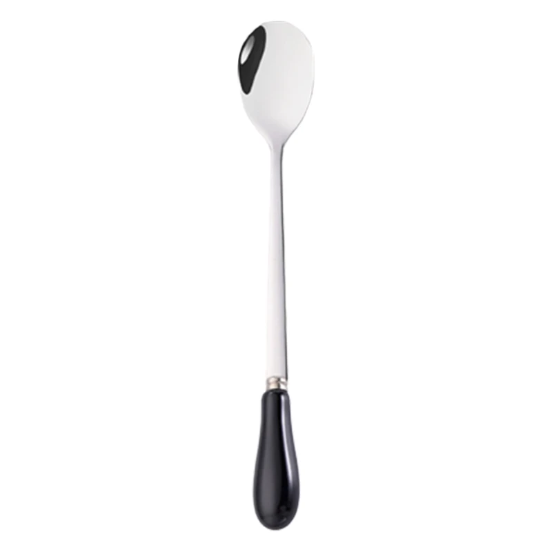 

Coffee Stirring Spoon Ceramic Long Handle Brilliant Ice Cream Teaspoon Gold-Plated Dessert Spoon Stainless Steel Tableware