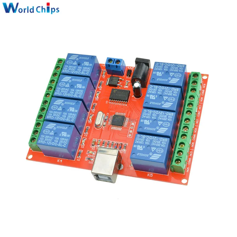 8 канальный DC 12V релейный модуль компьютера USB переключатель управления драйвер