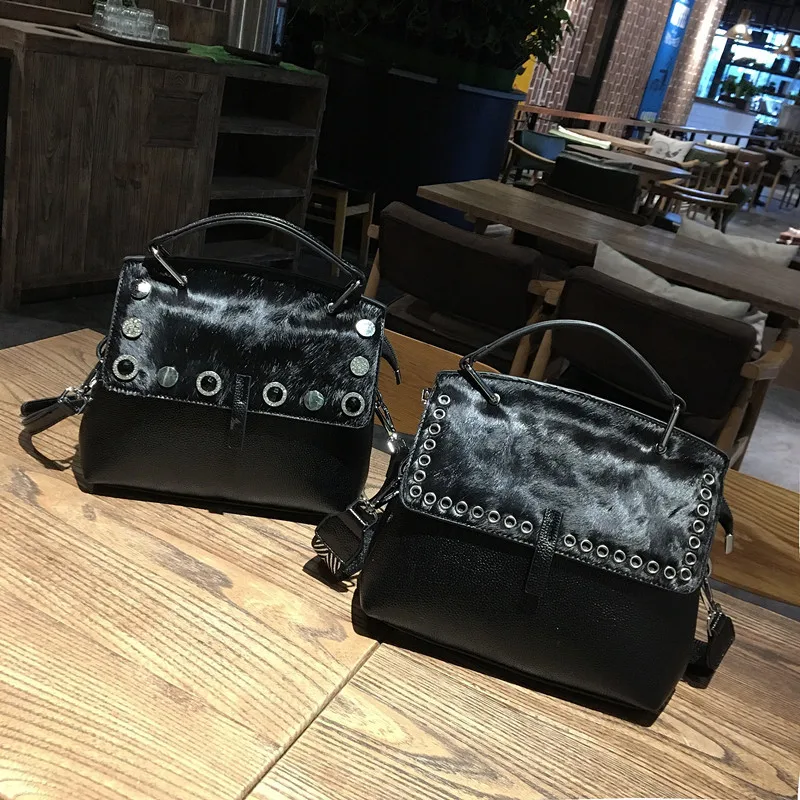 Сумка-мессенджер женская с натуральным конским волосом Модный саквояж