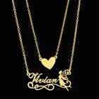 Индивидуальное модное Двухслойное ожерелье с именем для женщин, персонализированное ожерелье из нержавеющей стали под заказ с золотым сердцем и матовой подвеской
