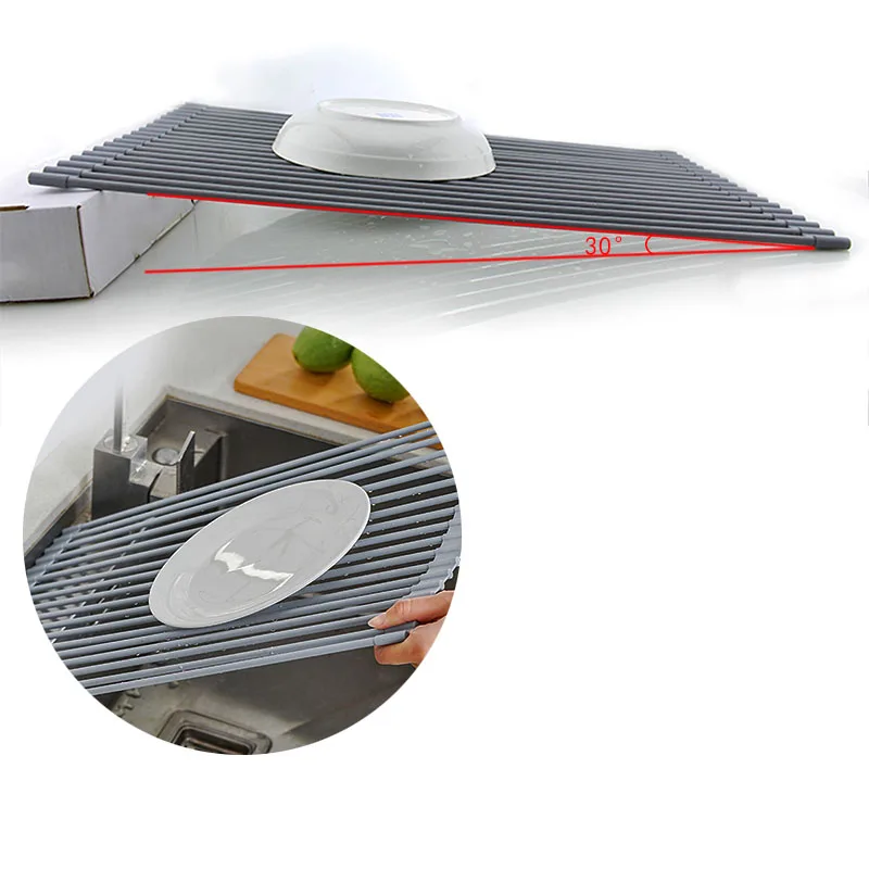 WIILII Multipurpose Drying Rack Collapsible Drain Rollable Sink Water Control Stainless Steel Mat Fruits Rinser | Дом и сад