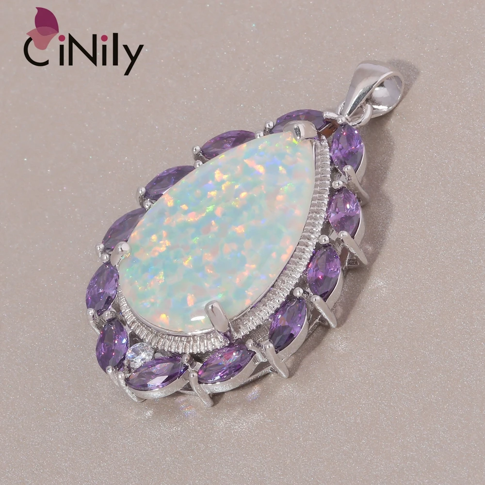 

CiNily White Super huge Fire Opal Silver Plated Color Zircon Necklace Pendant Charms with Good Looking for Woman Jewel
