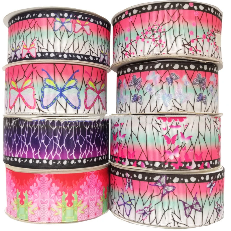 

5yards 25/38mm Colorful Butterfly Printed Grosgrain Ribbon for DIY Craft Hair Bow Card Gifts Wrapping Clothes Sewing Accessories