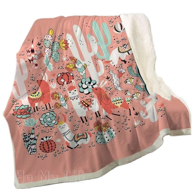 

Фланелевое Одеяло с растительным рисунком, милый мягкий пушистый плюшевый плед 3D с принтом кактуса и ламы, розового цвета для дивана, кровати, стула, офиса
