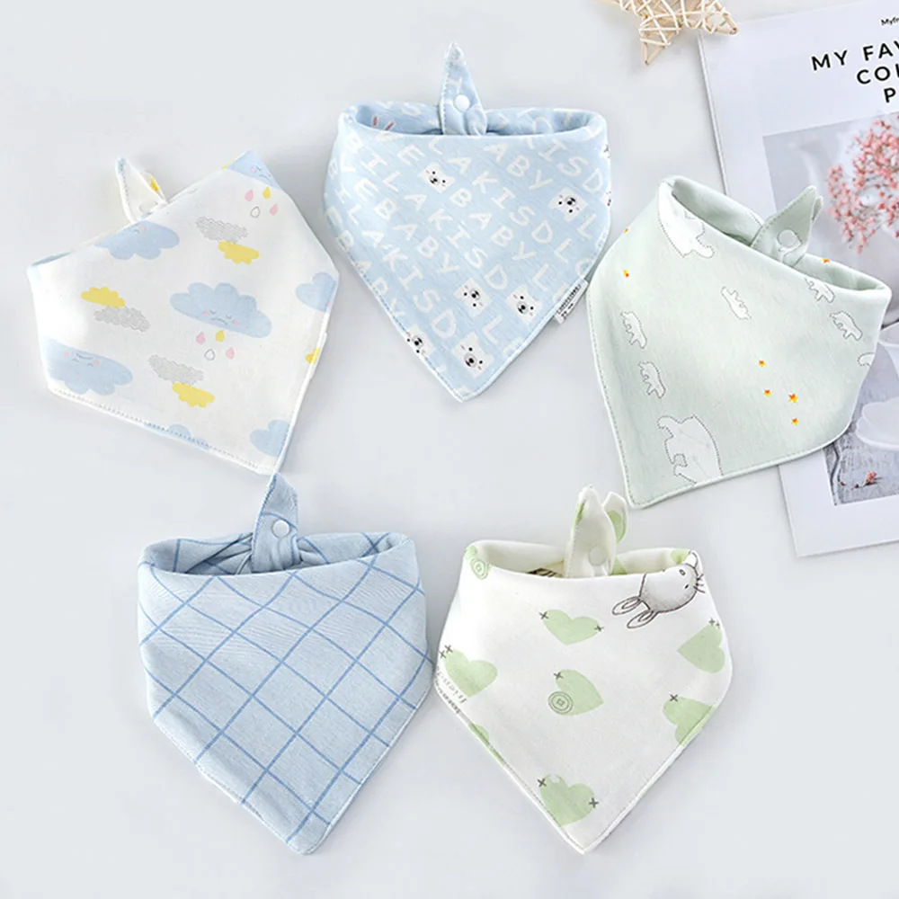 5pcs/lot Baby Bibs Triangle Double Cotton Bibs Cartoon Print Saliva Towel Baby Boys Girls Feeding Apron Cotton Bandana Bibs