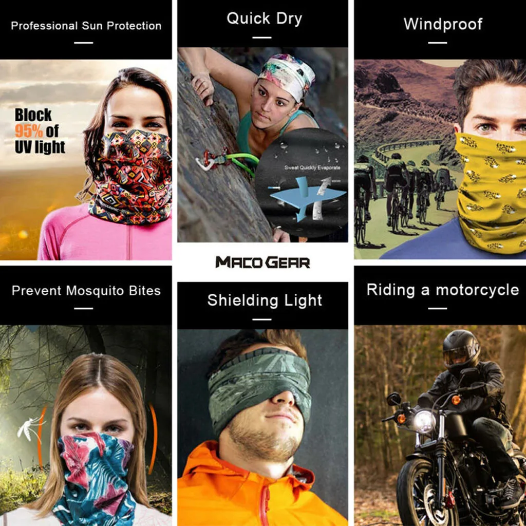 

Outdoor Turban Neck Windproof Sun Protection Mask Sports Safety Face Mask Windproof Sandproof Multicolor Abstract Printed