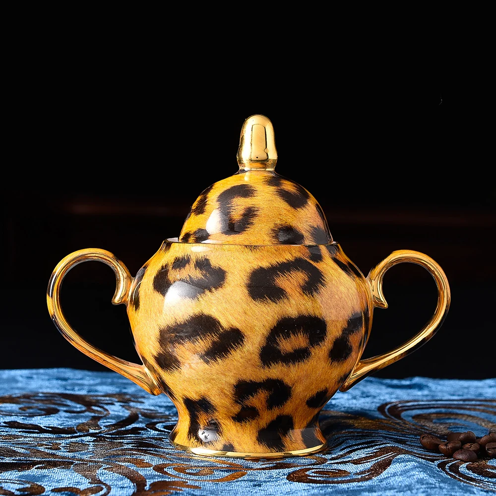 Juego de t&eacute; de cer&aacute;mica con estampado de leopardo para Hotel, calcoman&iacute;a exquisita de 15 piezas, l&iacute;nea dorada de lujo, venta al por mayor-2