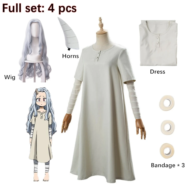 Anime Eri Cosplay My Hero Academia Costume Wigs Horn Halloween Costumes Boku Hero Academi White Long Dresses Clothes For Women