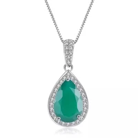 gems ballet natural green agate water drop gemstone 925 sterling silver vintage pendant necklace for women party fine jewelry