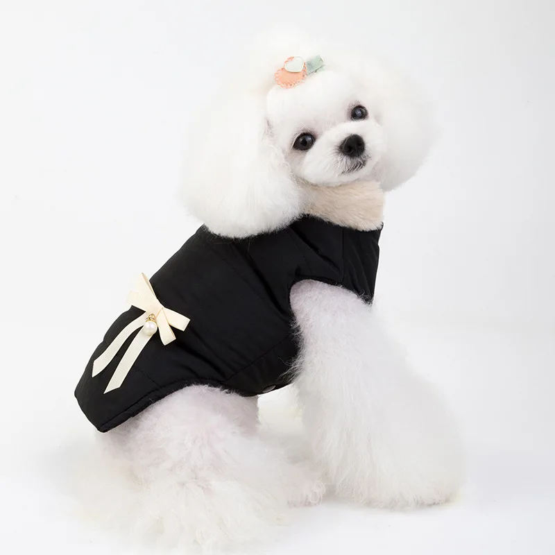 

Black Dog Clothes Coat Elegant Pet Clothing for Small Dogs Cute Warm Trendy Outfits Autumn Winter Yorkshire Bowknot Ropa Perro
