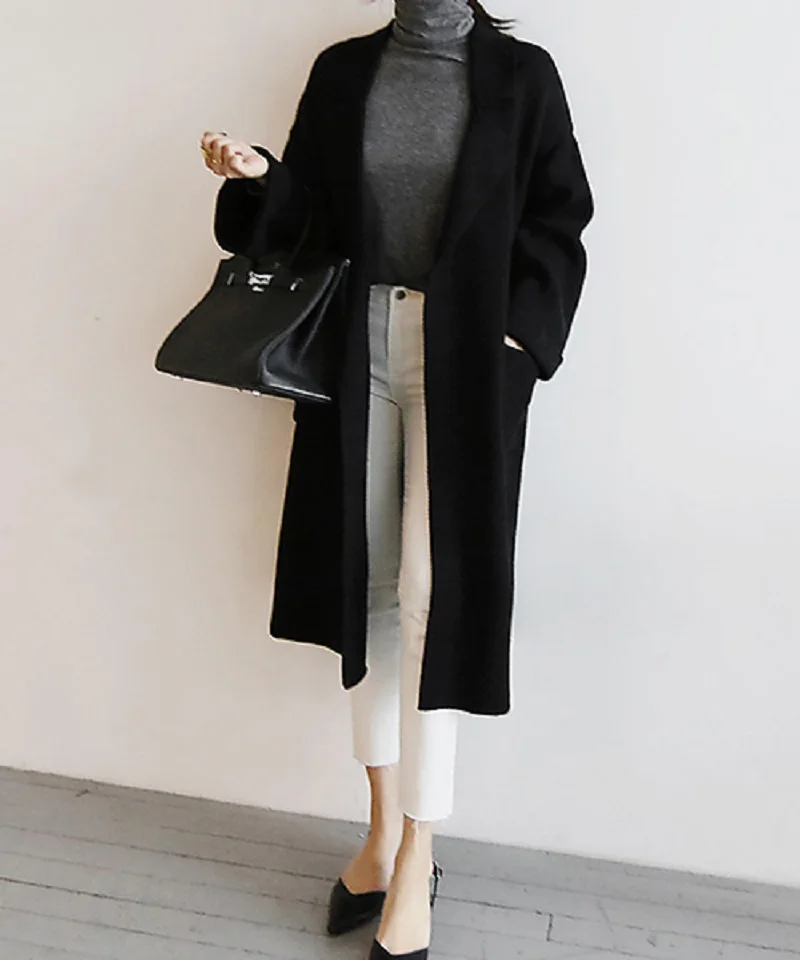 Женские длинные пальто в Корейском стиле свободные с отложным воротником и