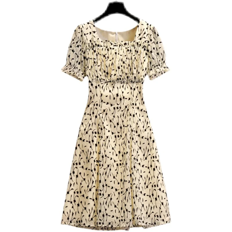 

2021 New Summer Dress For Women Prairie Chic Square Collar Puff Sleeve Print A-Line Elegant Female Party Vacation Mini Dresses