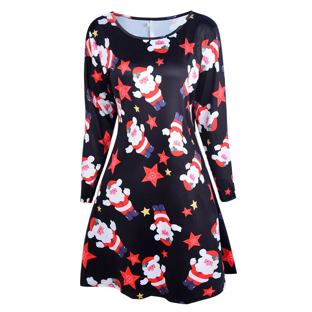 

Woman Christmas Tree Snowman Dress Loose Casual Long Sleeve Dresses Kawaii Harajuku Vestidos 12 Style