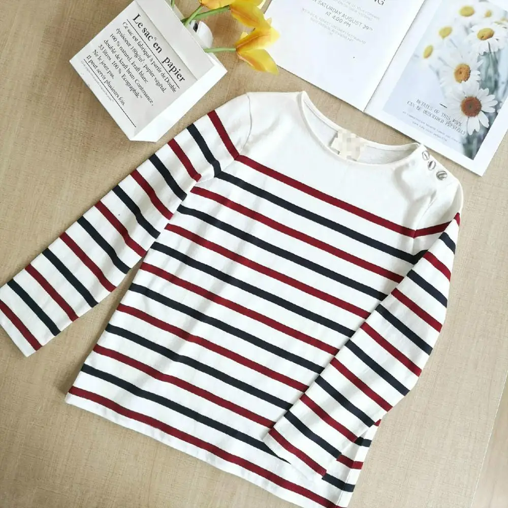 Женская футболка винтажная хлопковая цветная полосатая рубашка с длинными