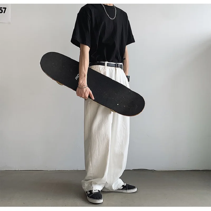 

Men's White Jeans Summer New Loose Straight Casual Jean Pants Fashion Cowboy Mens Streetwear Skateboard pants Trousers M-2XL