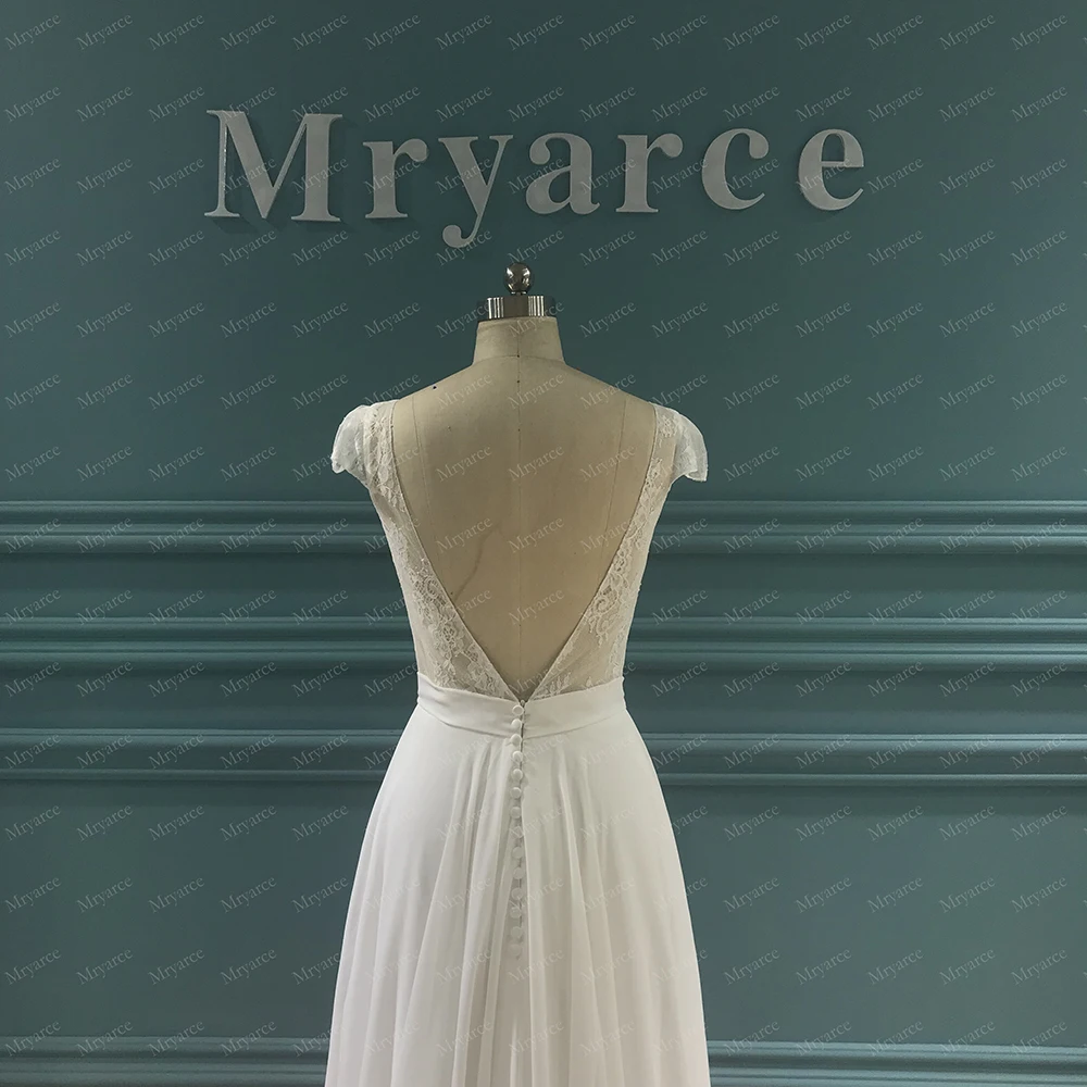 Платье Свадебное в стиле кантри Mryarce шифоновое ТРАПЕЦИЕВИДНОЕ с глубоким вырезом