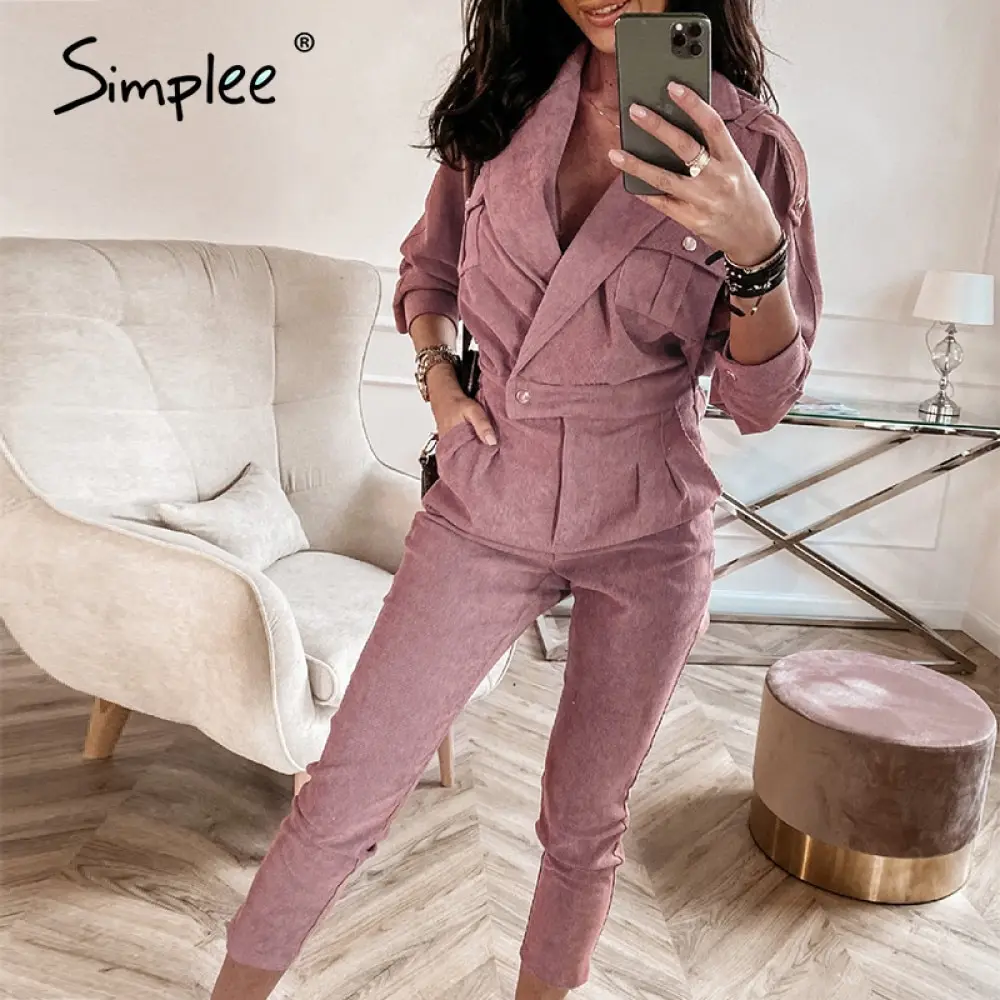 Simplee элегантный розовый осенне-зимний женский комбинезон из двух частей офисный