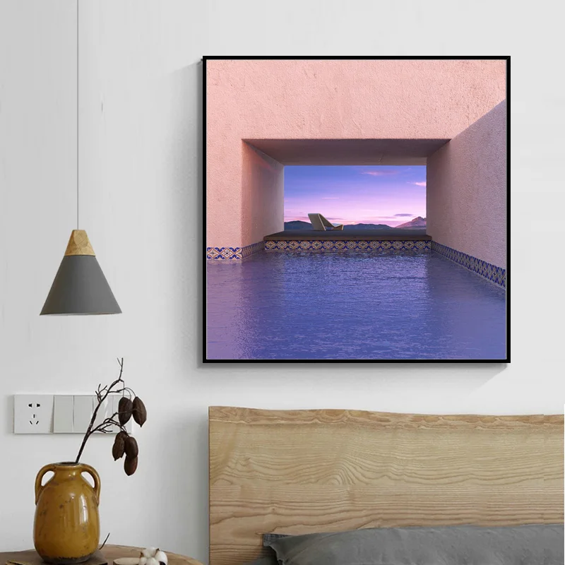 

Pink Blue Sunset Landscapes Canvas Painting Scandinavian Wall Art Posters and Prints Nordic Minimalist Living Room Bedroom Decor