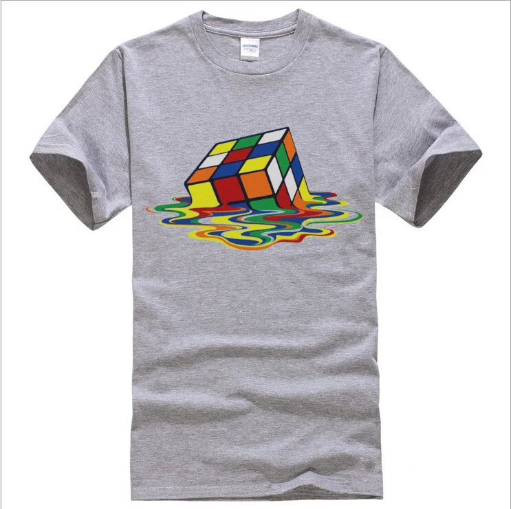 

High Quality Men Short Sleeve Graphic Tee shirt Rubik Cube Printed White Black T-shirt