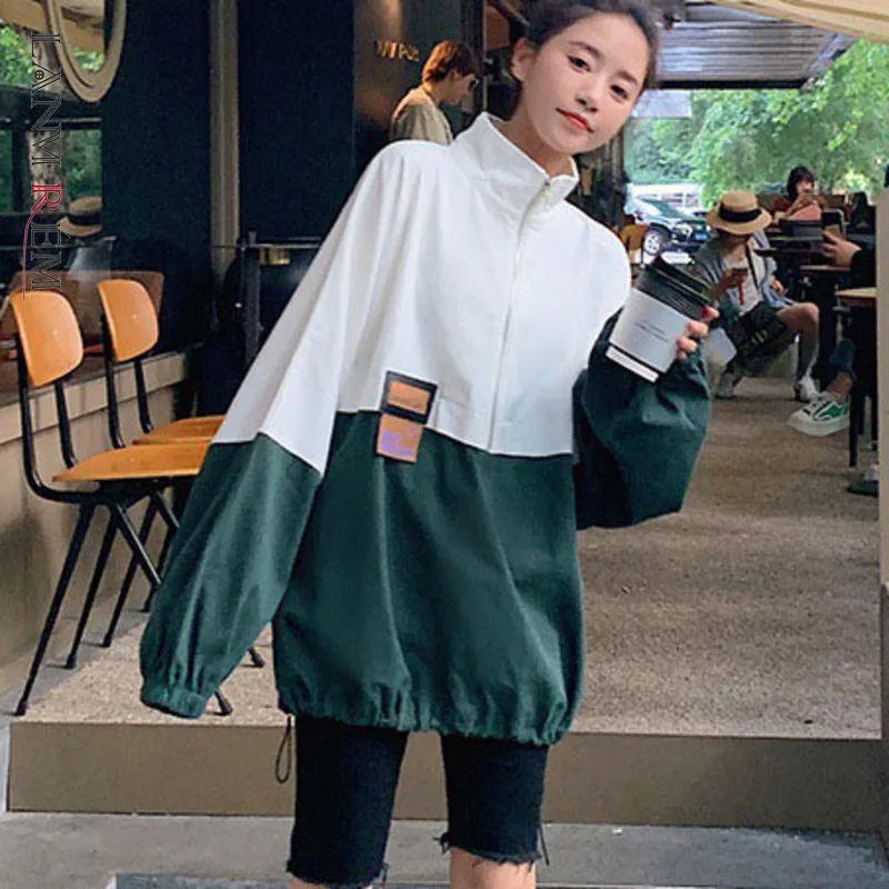 

LANMREM женский свитер контрастного цвета с длинным рукавом, свободный свитер, осень 2021, женский модный Повседневный свитер, 2W233