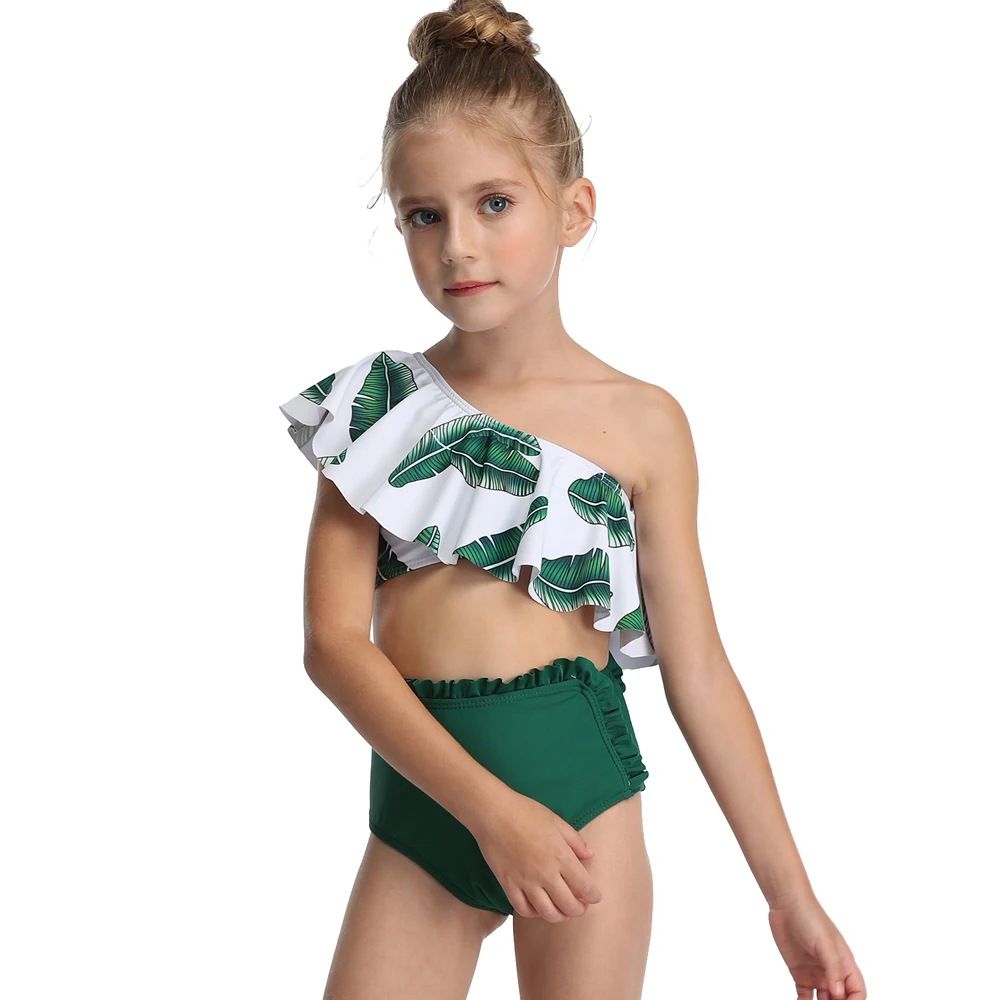 Высокая талия раздельный костюм для плавания малышей Верхняя одежда девочек