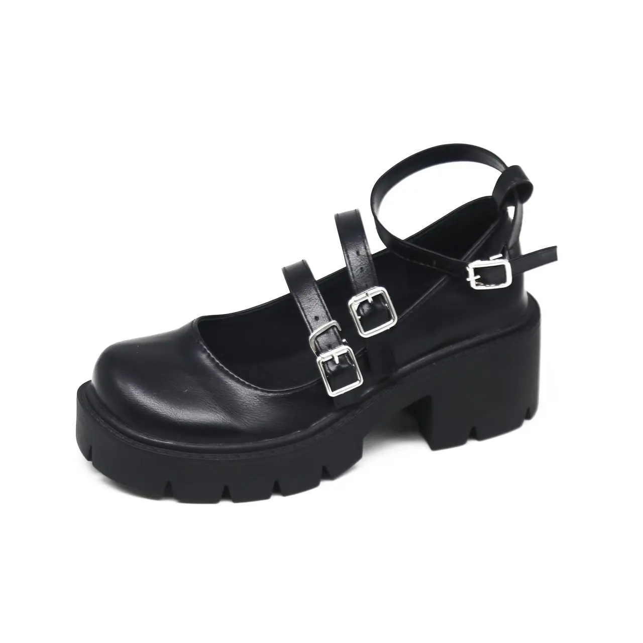 

Japanese Style Lolita Shoes for Girls Women JK Black Gothic Thicken College Student cosplay costume High Heel Round Toe Shoes