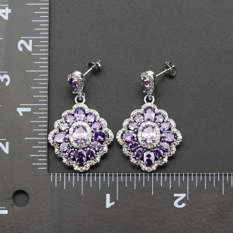 

Purple Amethyst Silver 925 Necklace Earrings Sets Bridal Jewelry Set for Women Free Gift Ring Necklace Pendant Wedding Jewelry