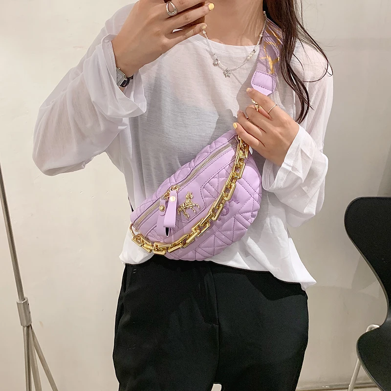 

Fashion Chain Embroidery Large Capacity Leather Lady Shoulder Waist Crossbody Bags Luxury Designer Handbag Sac De Luxe Femme