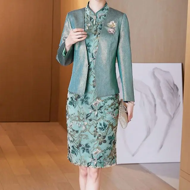 

Peacock Blue Short Mother of the Bride Dress With Jacket Satin Lace 2 Pieces Wedding Ceremony Evening Mother Gowns Elegant New