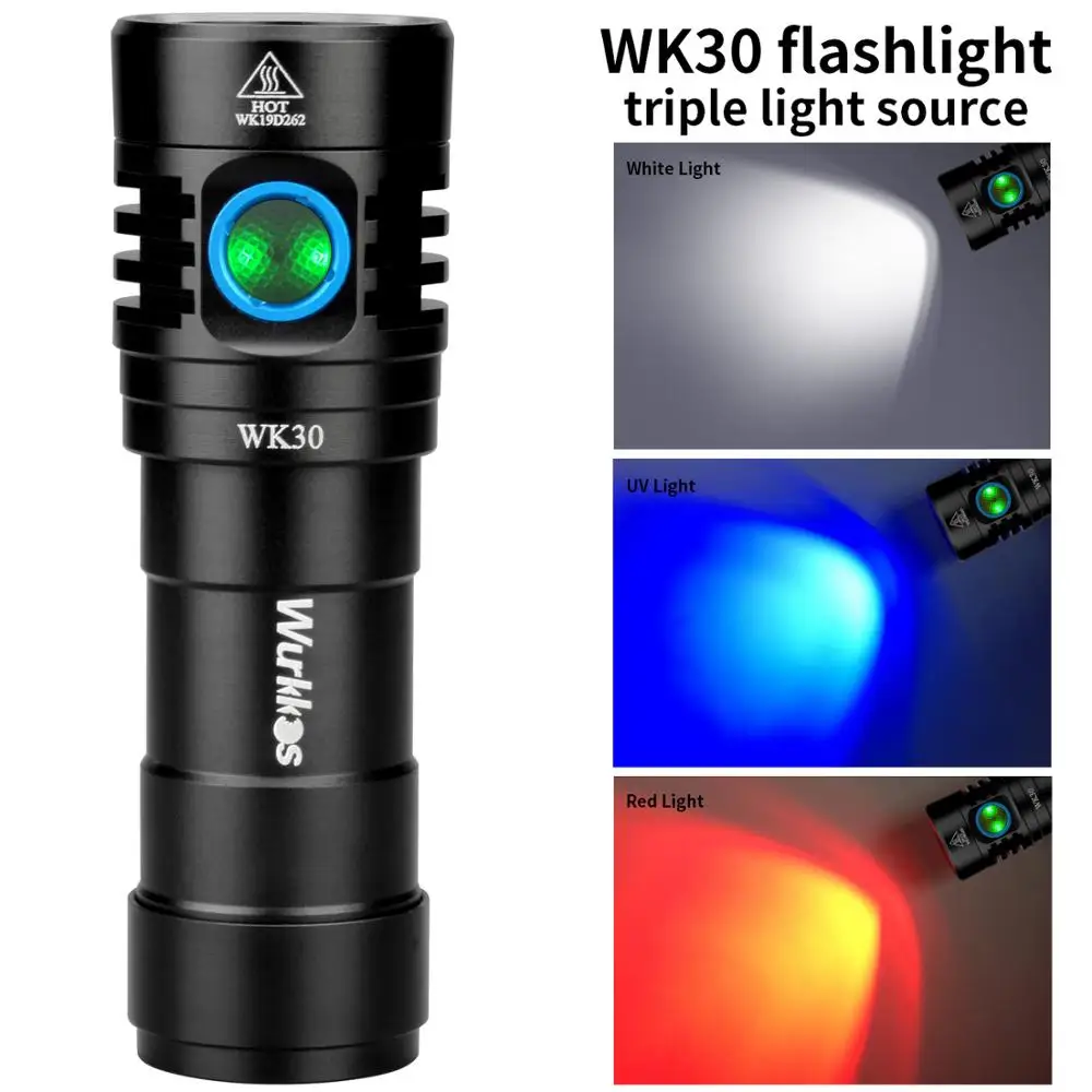 Wurkkos WK30 Многофункциональный USB Перезаряжаемый светодиодный фонарик тройной