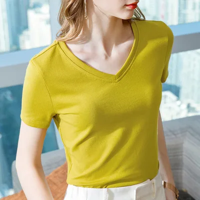 

2021 new fashion T-shirt Womens Solid Color Short Sleeve