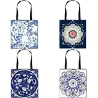Элегантная повседневная дамская сумочка для девочек, фарфоровые повседневные сумки на ремне с абстрактным геометрическим рисунком, синие и белые