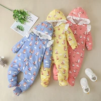 new winter baby girl boy clothes cartoon alpaca clouds print single breasted ruffles hooded long flying sleeve baby romper 0 12m